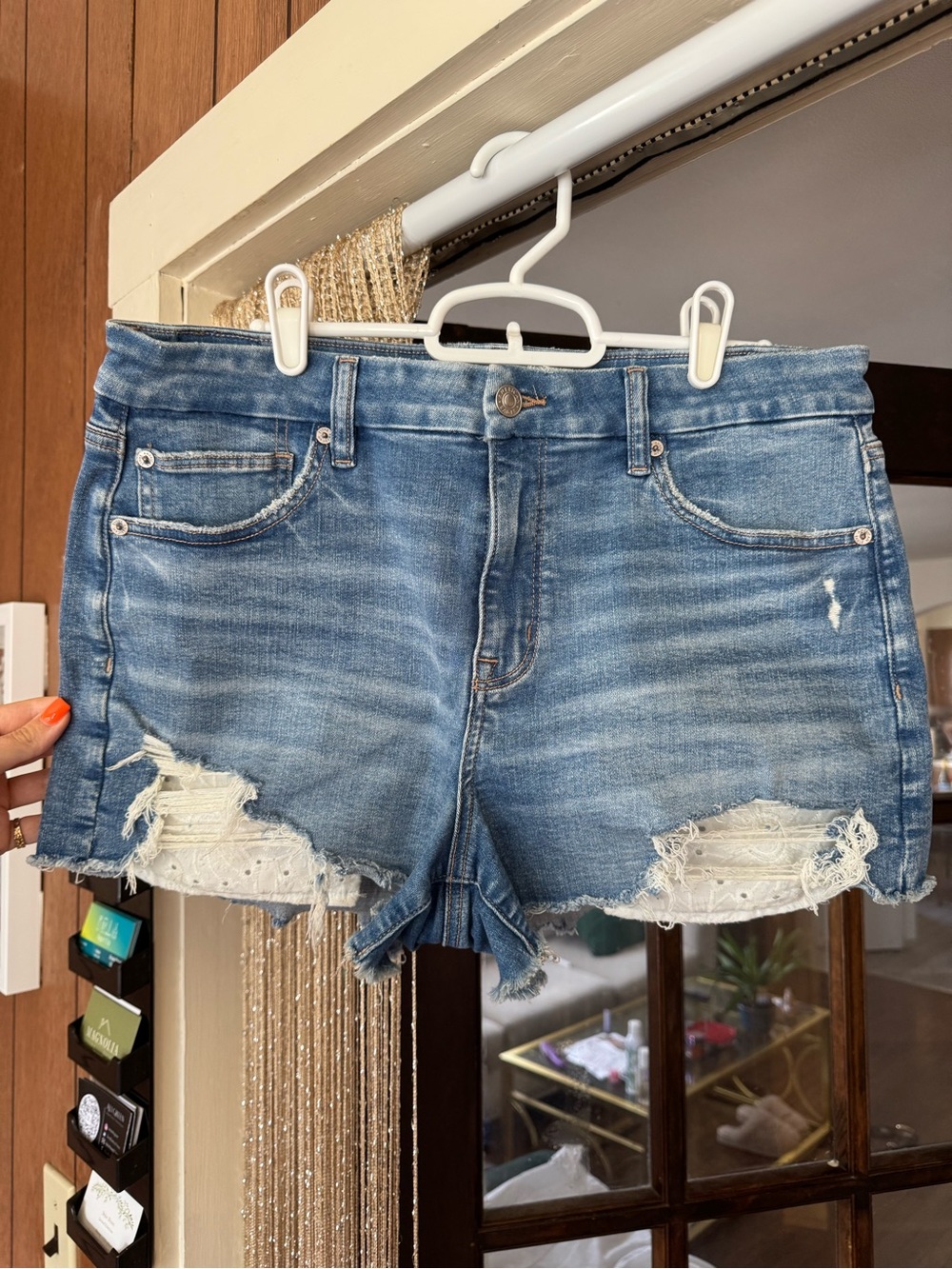 American Eagle Outfitters Distressed Light Blue Denim Shorts